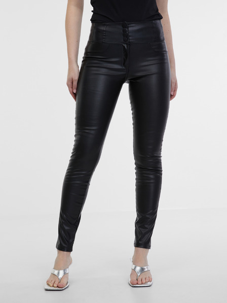 Orsay Pantaloni negri din imitație de piele pentru femei ORSAY