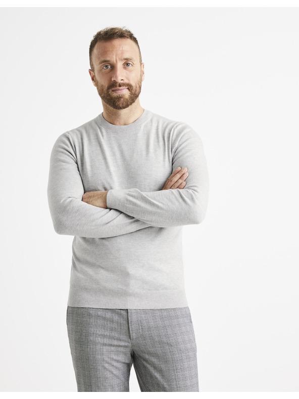 Celio Pulover basic gri deschis pentru bărbați Celio