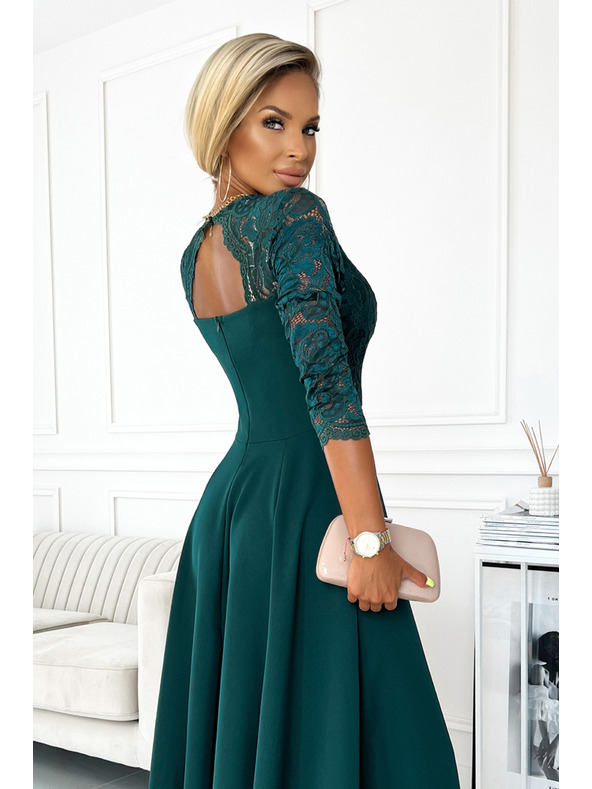 numoco Rochie lungă elegantă din dantelă cu decolteu - verde Numoco AMBER