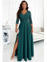 numoco Rochie lungă elegantă din dantelă cu decolteu - verde Numoco AMBER