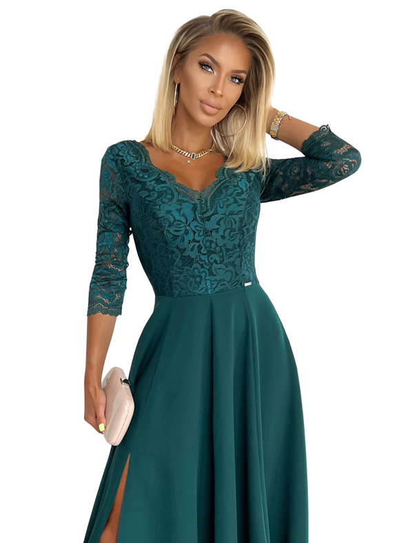 numoco Rochie lungă elegantă din dantelă cu decolteu - verde Numoco AMBER