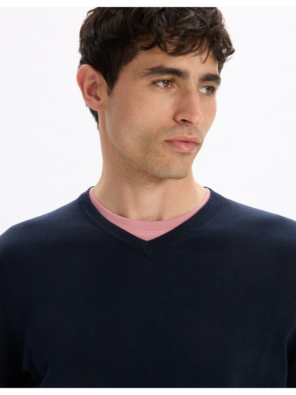 Celio Pulover basic albastru închis pentru bărbați Celio Decotonv