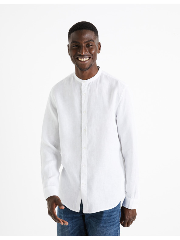 Celio Cămașă albă din in pentru bărbați Celio Damaolin