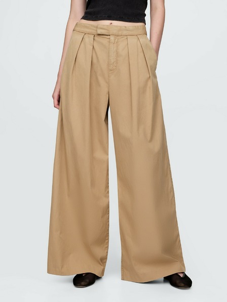 GAP Pantaloni khaki High Rise cu pliuri wide-leg din twill GAP