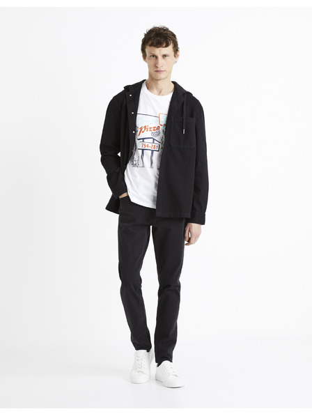 Celio Tricou negru cu glugă din denim pentru bărbați Celio Dadenim