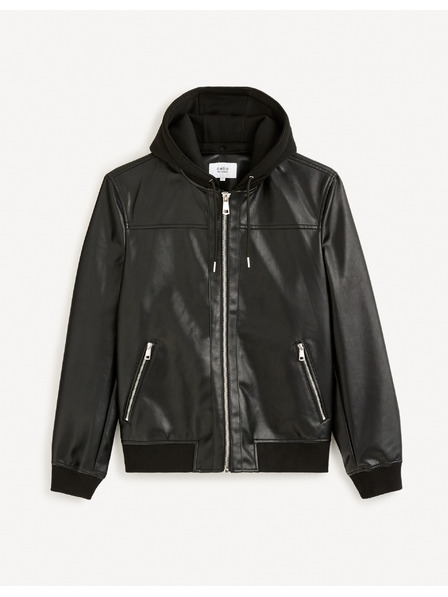 Celio Jachetă bărbătească din piele neagră cu glugă Celio Fumati