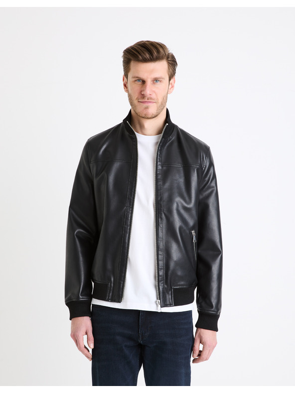 Celio Jachetă de piele neagră pentru bărbați Celio Gumati