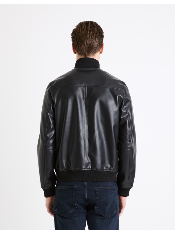 Celio Jachetă de piele neagră pentru bărbați Celio Gumati