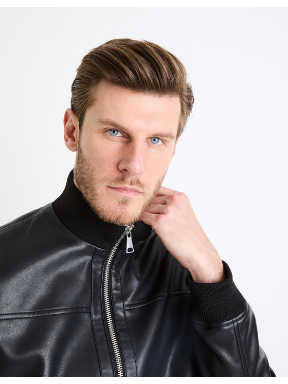 Celio Jachetă de piele neagră pentru bărbați Celio Gumati