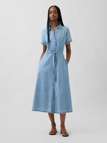 GAP Rochie midi tip cămașă din denim cu curea GAP