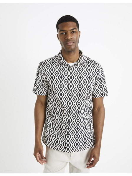 Celio Cămașă cu model pentru bărbați albă și neagră Celio Daprinta