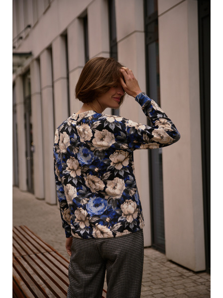 Moodo Hanorac cu imprimeu floral în V negru Moodo