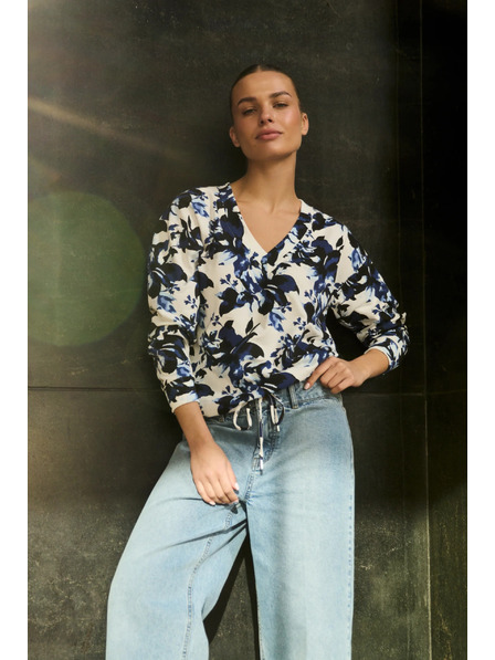 Moodo Hanorac cu imprimeu floral în V alb Moodo