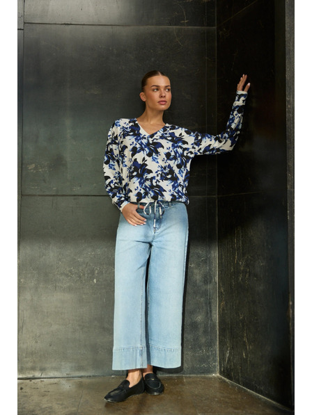 Moodo Hanorac cu imprimeu floral în V alb Moodo