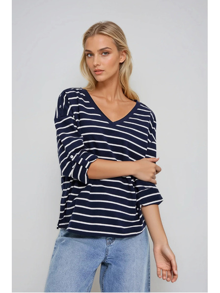 Moodo Hanorac cu dungi albastru-închis Moodo