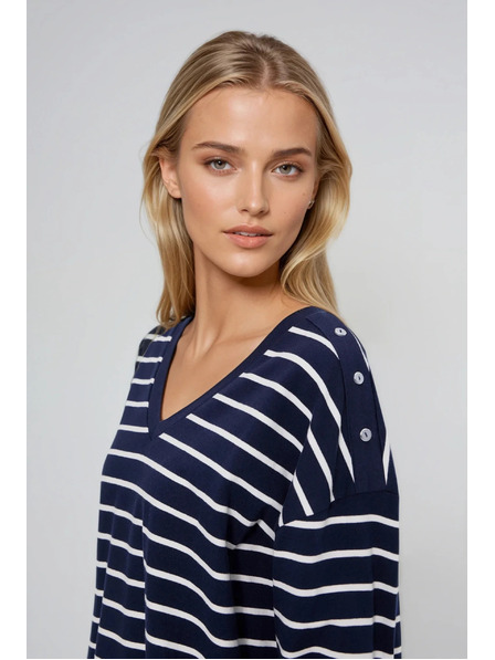 Moodo Hanorac cu dungi albastru-închis Moodo