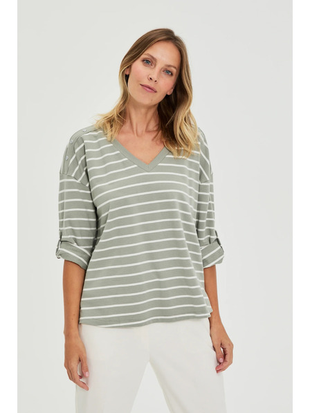 Moodo Bluză cu dungi măsliniu Moodo