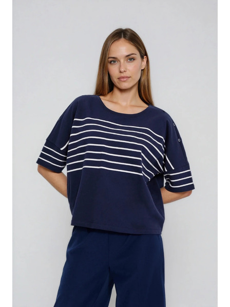 Moodo Hanorac cu dungi albastru-închis Moodo