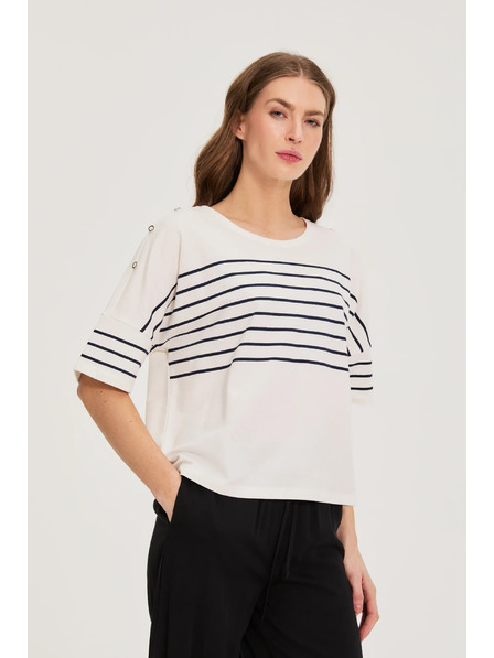 Moodo Hanorac în dungi alb Moodo