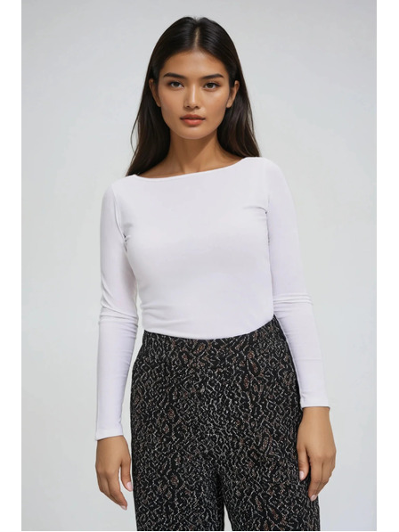 Moodo Bluză albă mulată cu mânecă lungă Moodo
