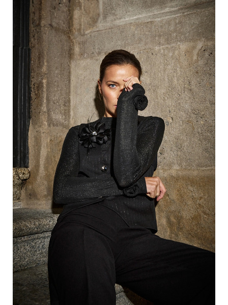 Moodo Bluză neagră cu mâneci decorative Moodo