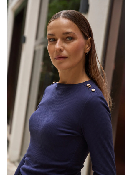 Moodo Bluză din bumbac cu mâneci lungi albastru marin Moodo