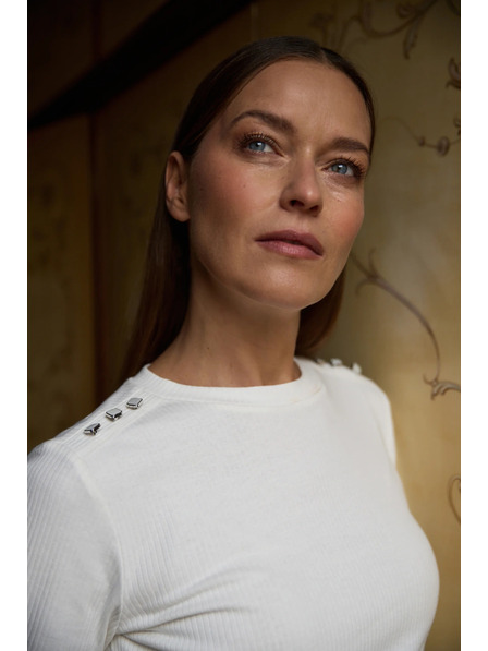 Moodo Bluză din bumbac cu mâneci lungi albă Moodo