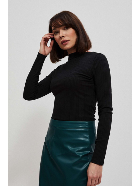 Moodo Bluză neagră striată, mulată, cu mânecă lungă Moodo