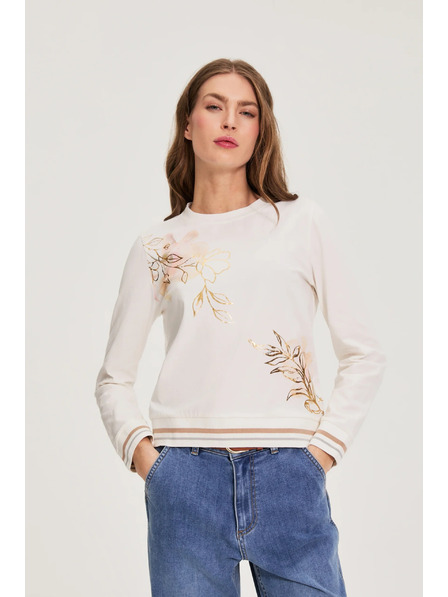 Moodo Bluză din bumbac cu imprimeu albă Moodo