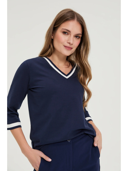 Moodo Bluză din bumbac cu decolteu în V albastru marin Moodo