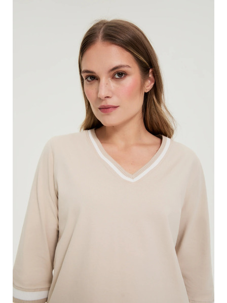 Moodo Bluză din bumbac cu decolteu în V bej Moodo