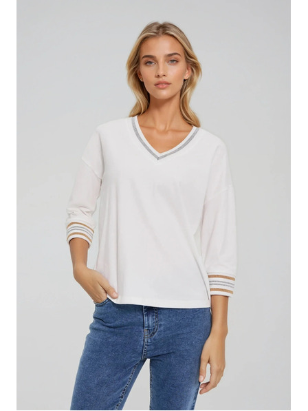 Moodo Hanorac din bumbac cu decolteu în V alb Moodo