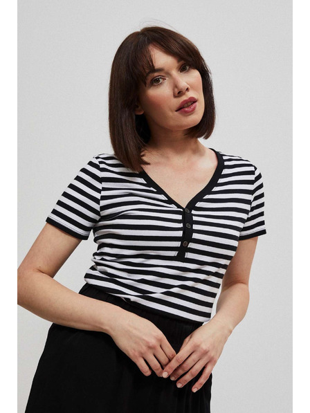 Moodo Tricou din bumbac în dungi negre Moodo