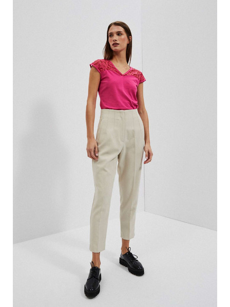 Moodo Bluză roz cu decolteu în V și dantelă Moodo