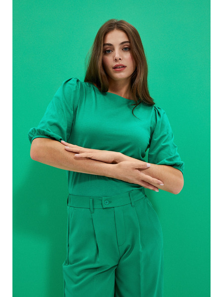 Moodo Tricou neted cu mâneci bufante verzi Moodo