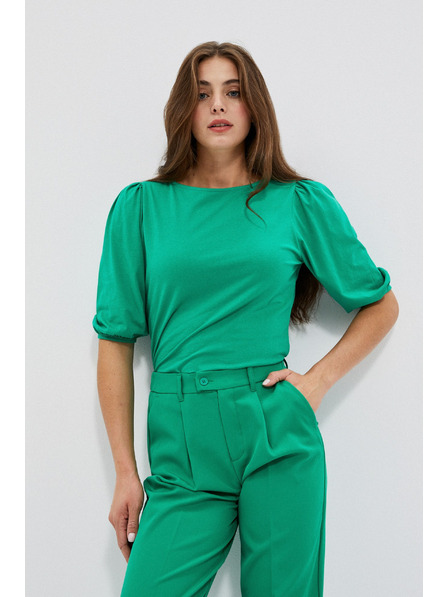 Moodo Tricou neted cu mâneci bufante verzi Moodo