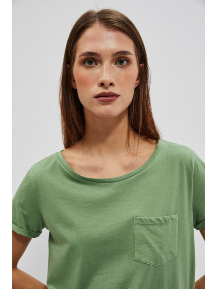 Moodo Tricou din bumbac cu decolteu rotund și buzunar măsliniu Moodo