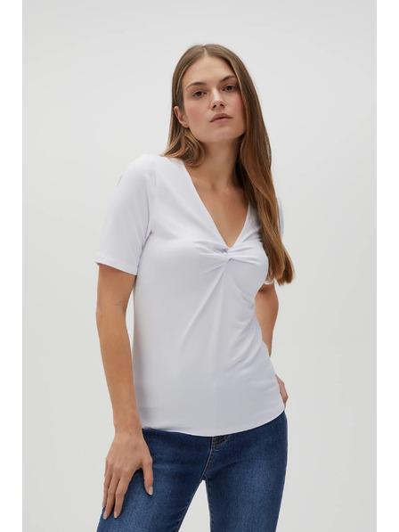 Moodo Bluză albă cu decolteu decorativ Moodo