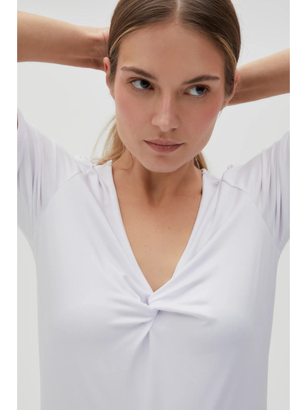 Moodo Bluză albă cu decolteu decorativ Moodo