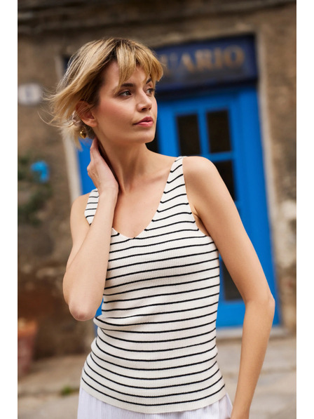 Moodo Top din bumbac în dungi bej Moodo