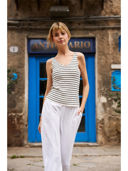 Moodo Top din bumbac în dungi bej Moodo