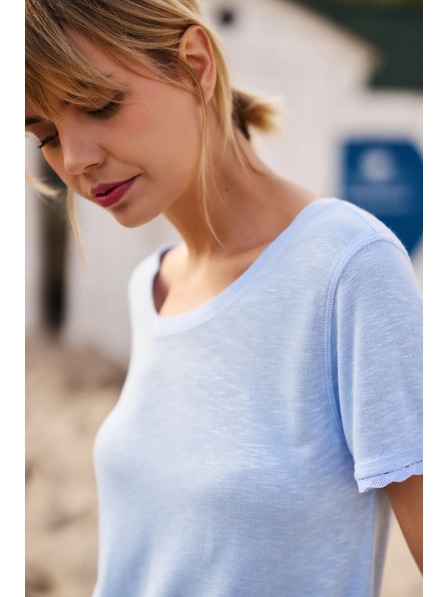 Moodo Bluză bleumarin deschis cu decolteu rotund Moodo