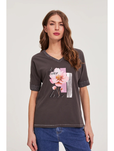 Moodo Bluză maro cu imprimeu Moodo