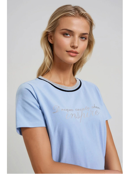 Moodo Bluză bleumarin deschis cu inscripție Moodo