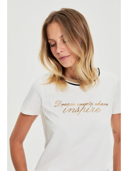 Moodo Bluză albă cu inscripție Moodo