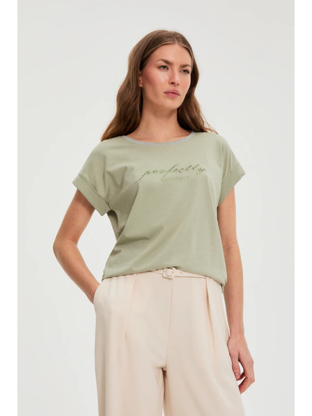 Moodo Bluză măslie cu inscripție Moodo