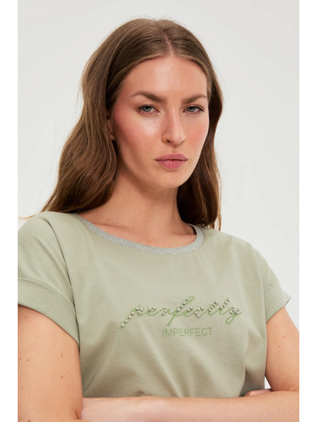 Moodo Bluză măslie cu inscripție Moodo