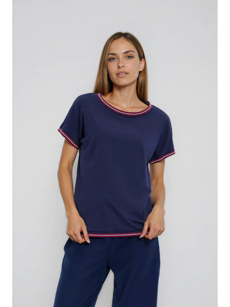 Moodo Bluză bleumarin cu margine decorativă Moodo