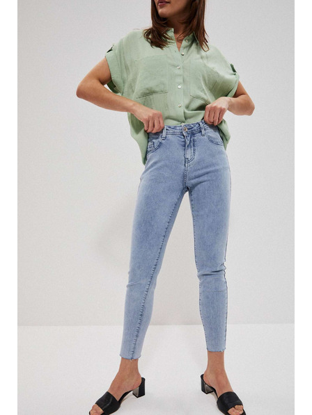 Moodo Blugi albaștri deschis cu talie medie cu buzunare Moodo