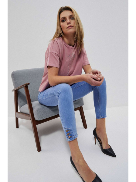 Moodo Blugi albaștri cu talie medie cu nasturi pe picioare Moodo